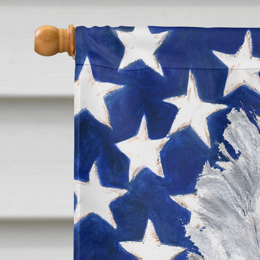 White Standard Poodle with American Flag USA House Flag 28x40 Porch Sleeve Pole Decorative Outside Yard Banner Artwork Wall Hanging, Polyester
