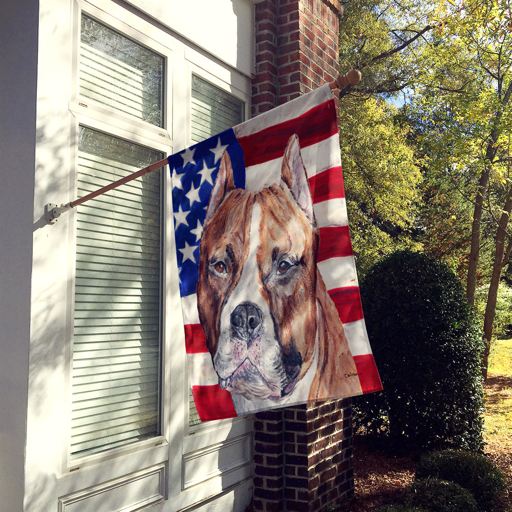 Staffordshire Bull Terrier Staffie with American Flag USA House Flag 28x40 Porch Sleeve Pole Decorative Outside Yard Banner Artwork Wall Hanging, Polyester