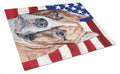 Staffordshire Bull Terrier Staffie with American Flag USA Cutting Board Tempered Glass Kitchen Cutting Surface, Heat Resistant Chopping, Non-Slip Feet, Food Prep & Serving