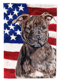 Staffordshire Bull Terrier Staffie with American Flag USA House Flag 28x40 Porch Sleeve Pole Decorative Outside Yard Banner Artwork Wall Hanging, Polyester