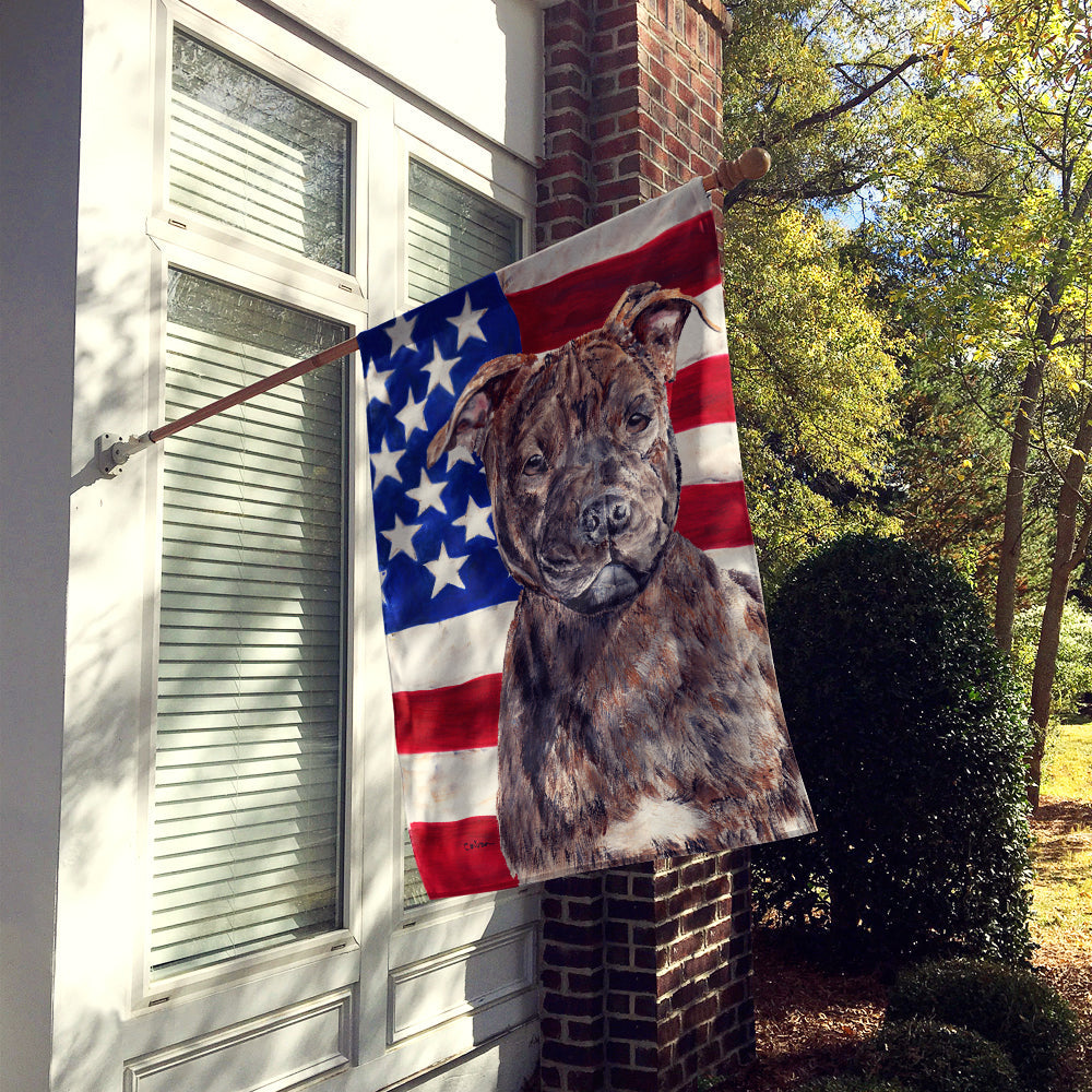 Staffordshire Bull Terrier Staffie with American Flag USA House Flag 28x40 Porch Sleeve Pole Decorative Outside Yard Banner Artwork Wall Hanging, Polyester