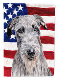 Scottish Deerhound with American Flag USA House Flag 28x40 Porch Sleeve Pole Decorative Outside Yard Banner Artwork Wall Hanging, Polyester