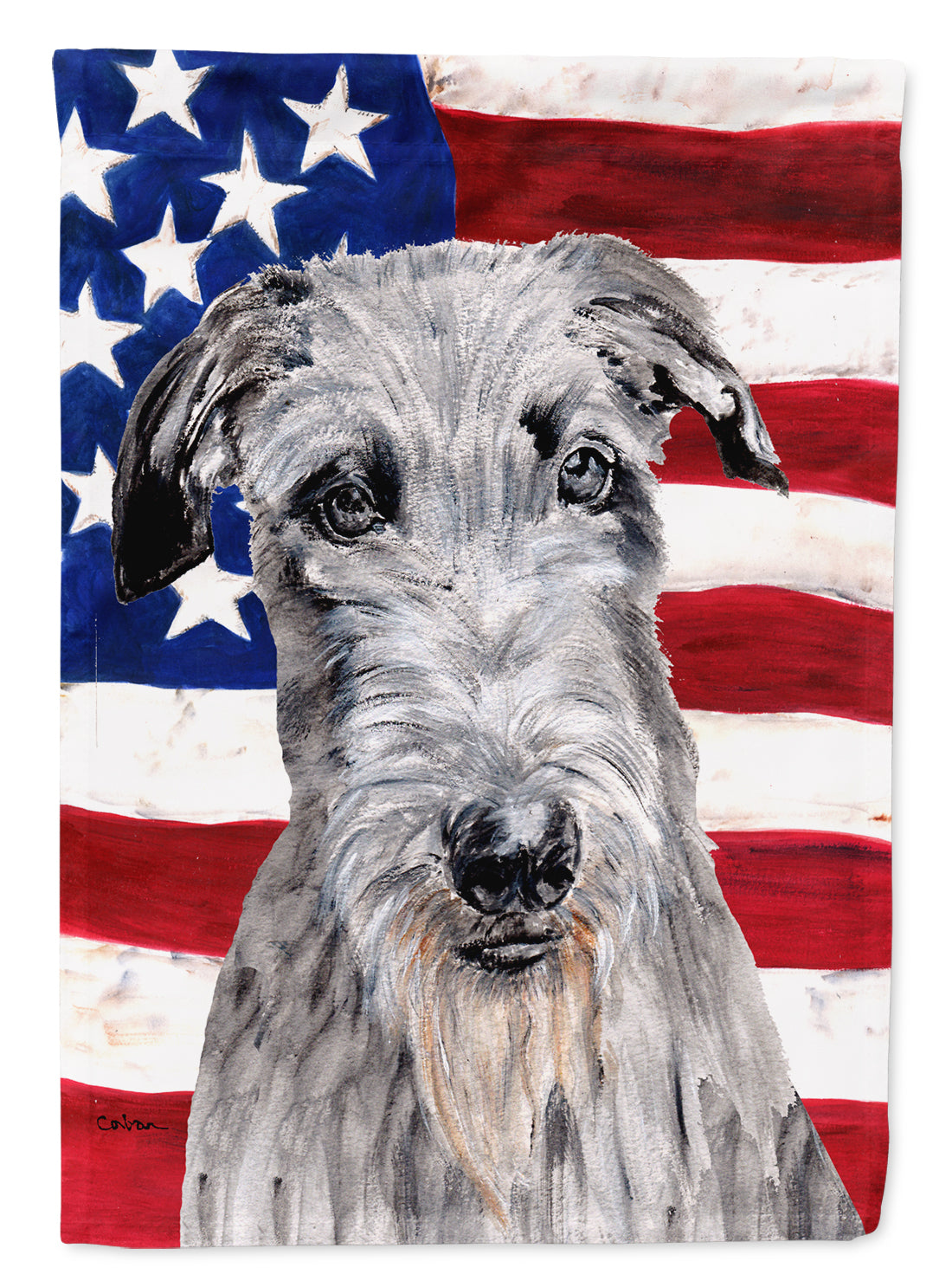 Scottish Deerhound with American Flag USA House Flag 28x40 Porch Sleeve Pole Decorative Outside Yard Banner Artwork Wall Hanging, Polyester