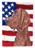 Redbone Coonhound with American Flag USA House Flag 28x40 Porch Sleeve Pole Decorative Outside Yard Banner Artwork Wall Hanging, Polyester