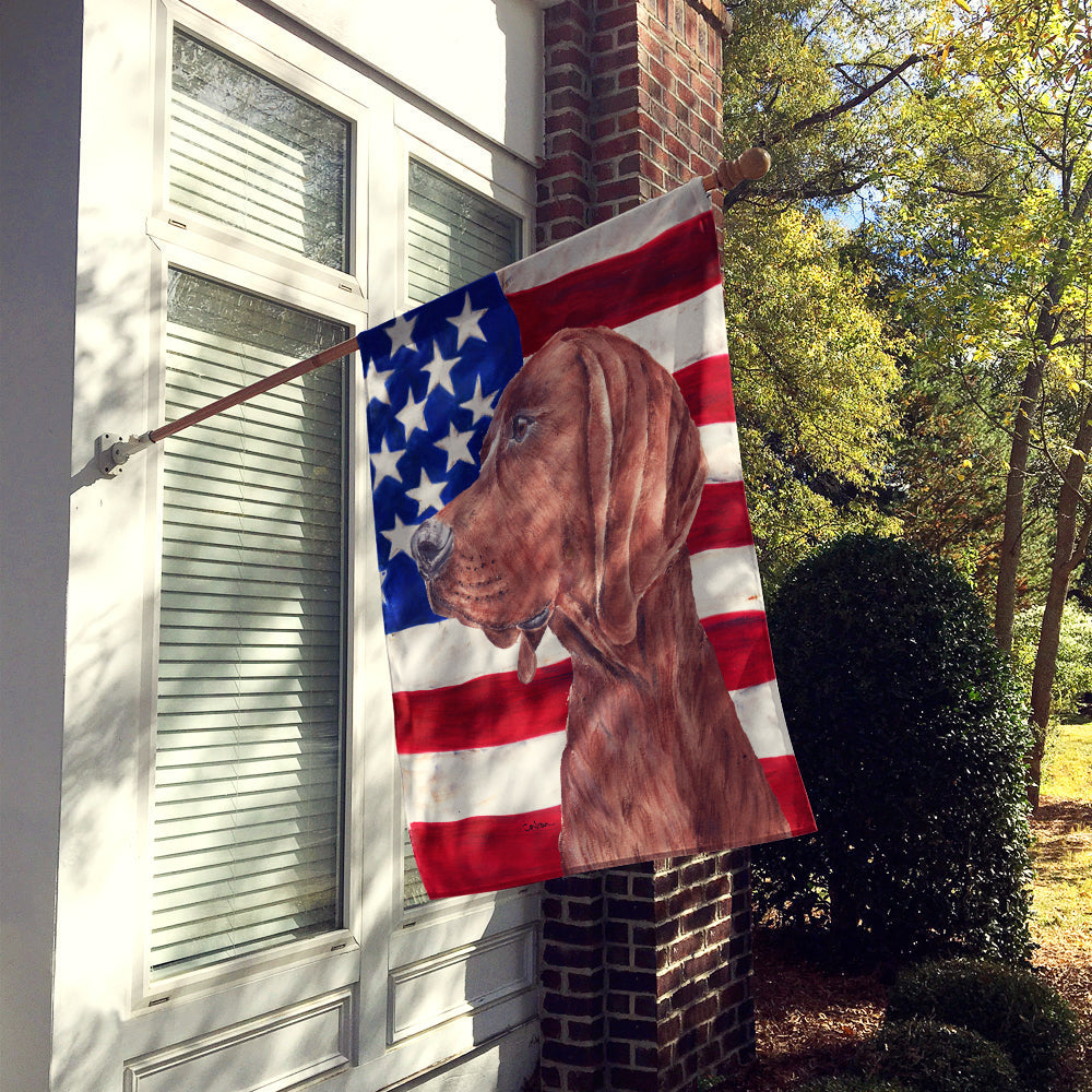 Redbone Coonhound with American Flag USA House Flag 28x40 Porch Sleeve Pole Decorative Outside Yard Banner Artwork Wall Hanging, Polyester