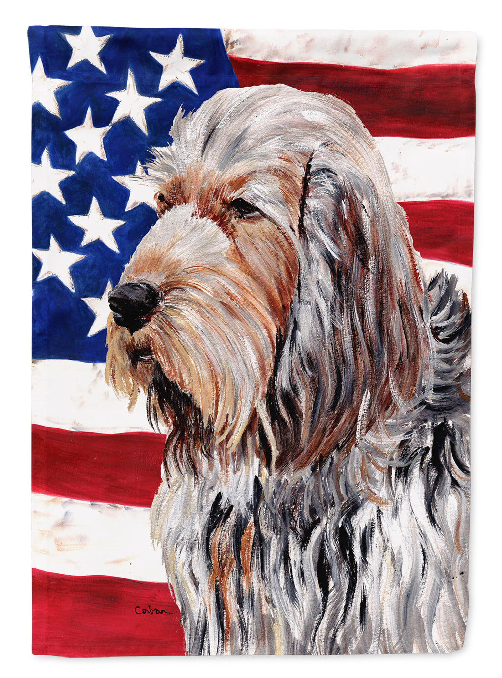 Otterhound with American Flag USA House Flag 28x40 Porch Sleeve Pole Decorative Outside Yard Banner Artwork Wall Hanging, Polyester