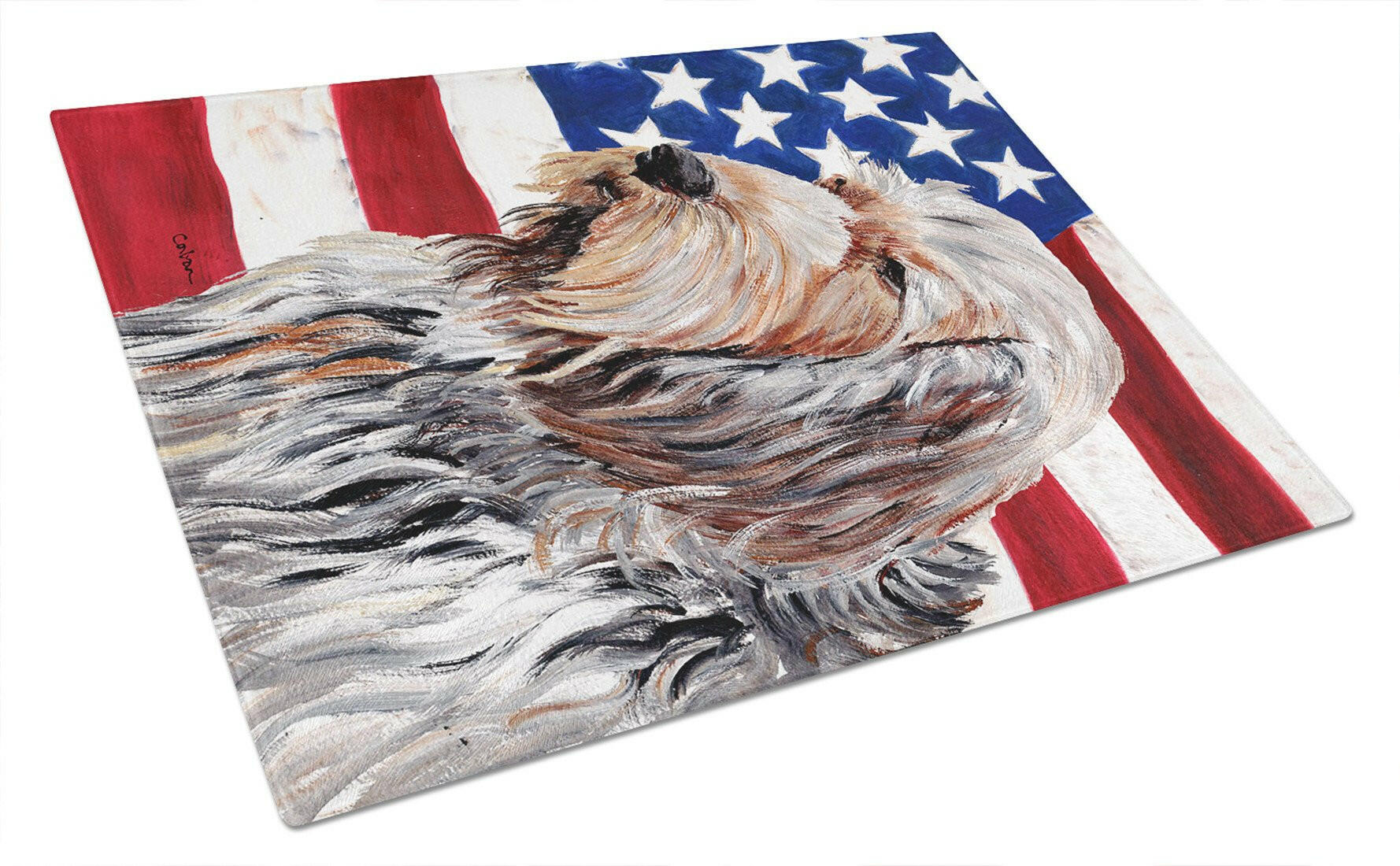 Otterhound with American Flag USA Cutting Board Tempered Glass Kitchen Cutting Surface, Heat Resistant Chopping, Non-Slip Feet, Food Prep & Serving