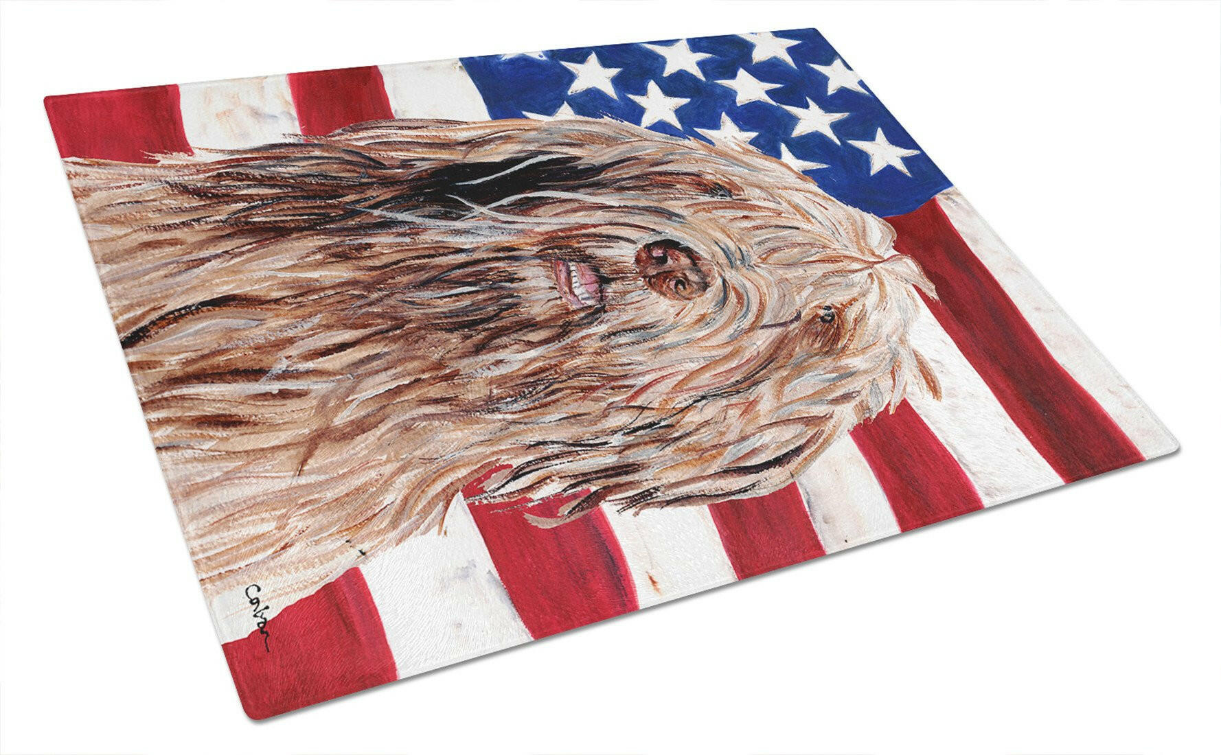 Otterhound with American Flag USA Cutting Board Tempered Glass Kitchen Cutting Surface, Heat Resistant Chopping, Non-Slip Feet, Food Prep & Serving