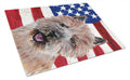 Norwich Terrier with American Flag USA Cutting Board Tempered Glass Kitchen Cutting Surface, Heat Resistant Chopping, Non-Slip Feet, Food Prep & Serving