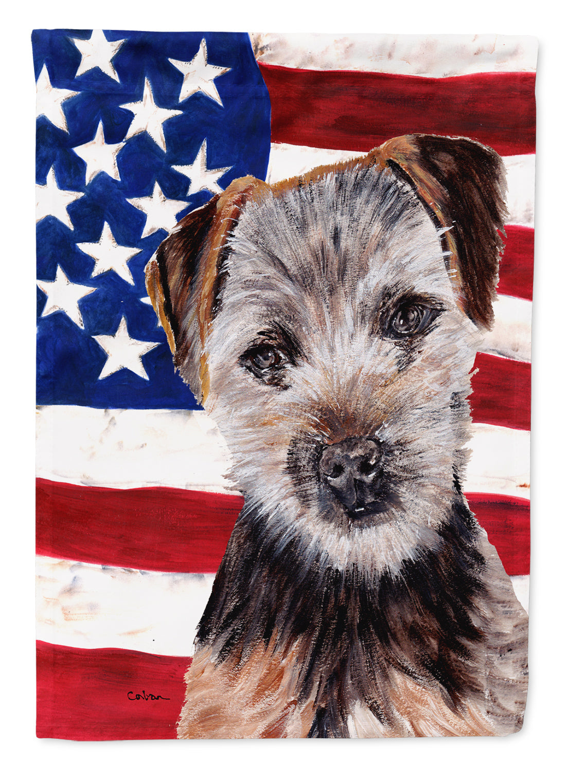 Norfolk Terrier Puppy with American Flag USA House Flag 28x40 Porch Sleeve Pole Decorative Outside Yard Banner Artwork Wall Hanging, Polyester