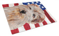 Norfolk Terrier with American Flag USA Cutting Board Tempered Glass Kitchen Cutting Surface, Heat Resistant Chopping, Non-Slip Feet, Food Prep & Serving