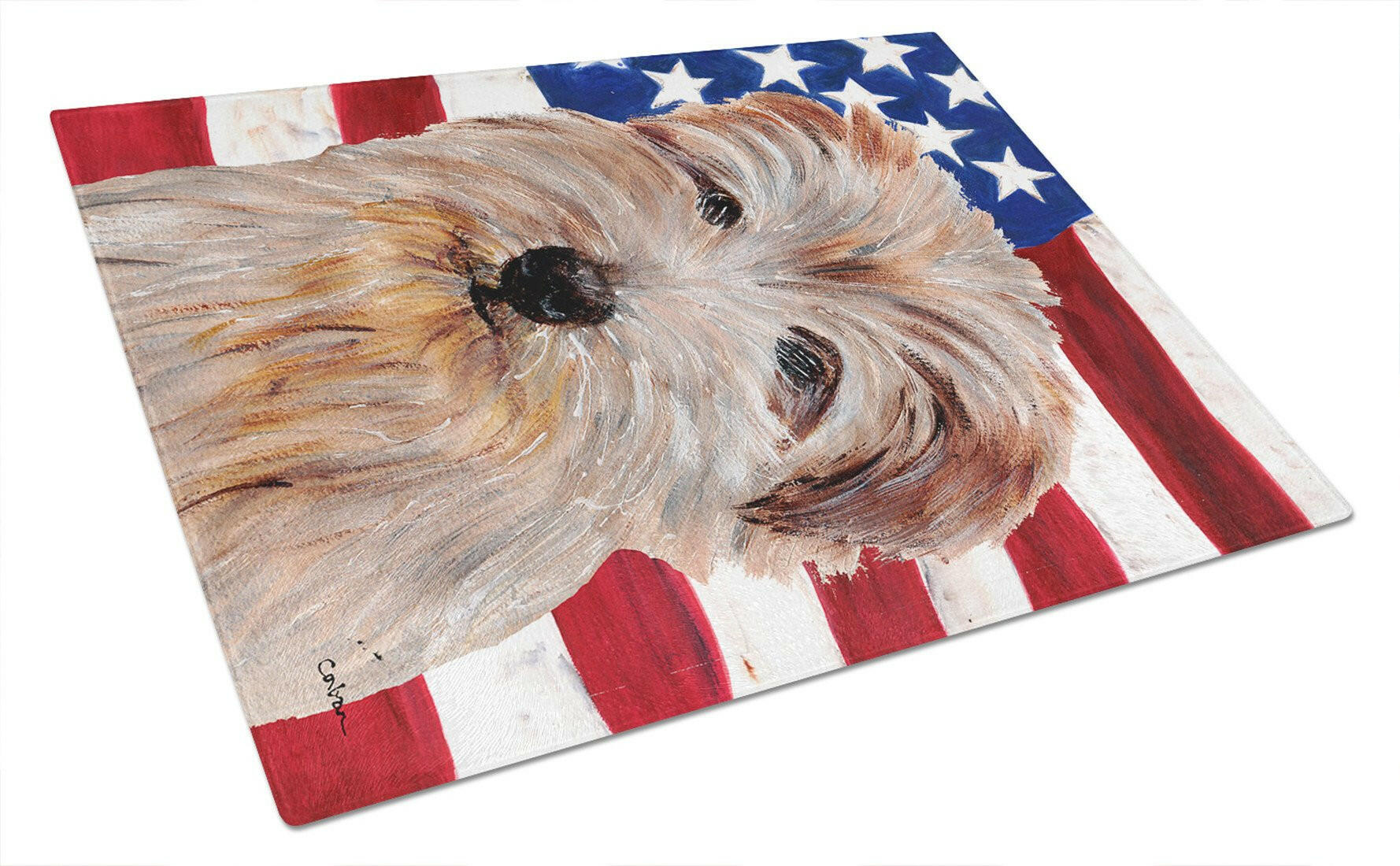 Norfolk Terrier with American Flag USA Cutting Board Tempered Glass Kitchen Cutting Surface, Heat Resistant Chopping, Non-Slip Feet, Food Prep & Serving