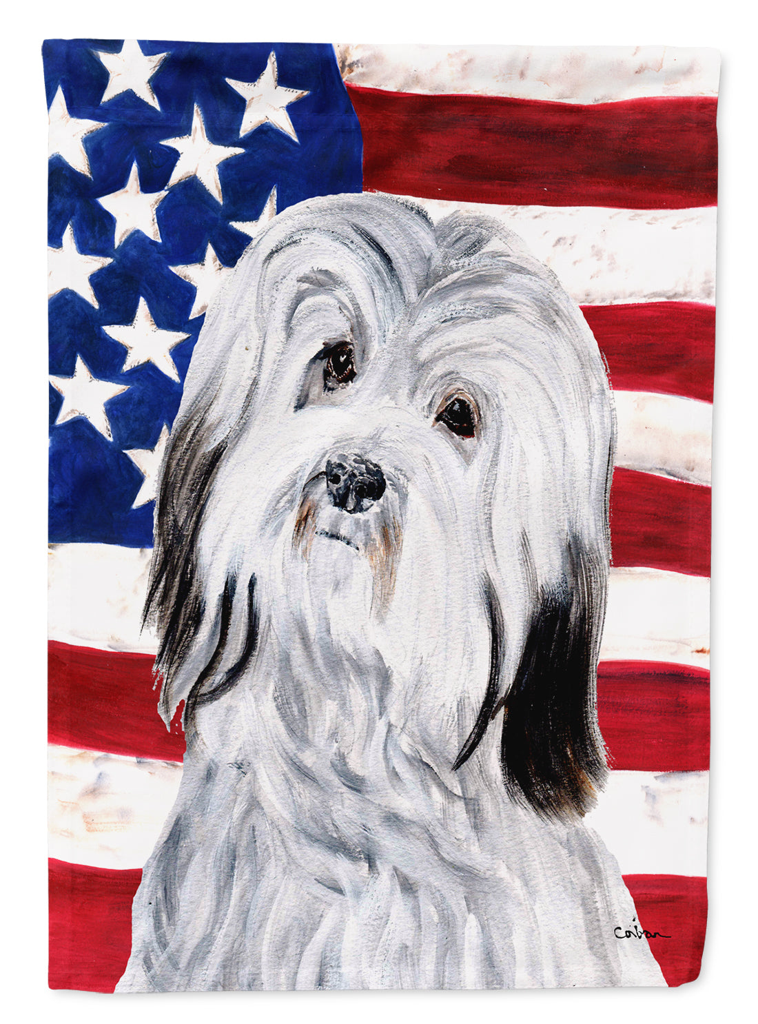 Havanese with American Flag USA House Flag 28x40 Porch Sleeve Pole Decorative Outside Yard Banner Artwork Wall Hanging, Polyester