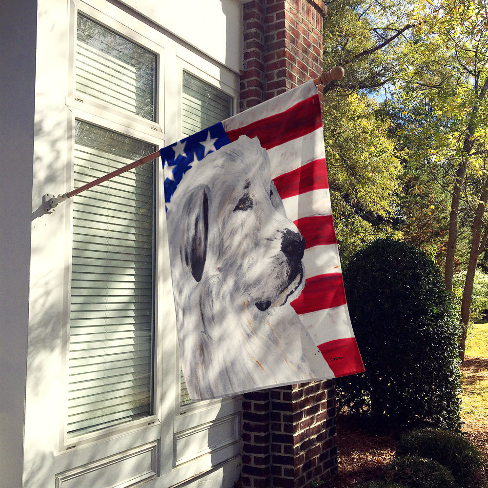 Great Pyrenees with American Flag USA House Flag 28x40 Porch Sleeve Pole Decorative Outside Yard Banner Artwork Wall Hanging, Polyester
