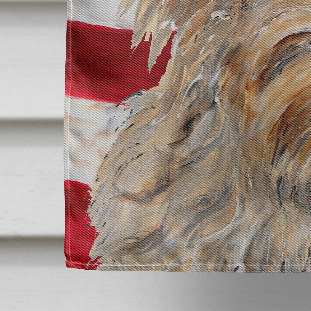Golden Doodle 2 with American Flag USA House Flag 28x40 Porch Sleeve Pole Decorative Outside Yard Banner Artwork Wall Hanging, Polyester