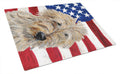 Golden Doodle 2 with American Flag USA Cutting Board Tempered Glass Kitchen Cutting Surface, Heat Resistant Chopping, Non-Slip Feet, Food Prep & Serving