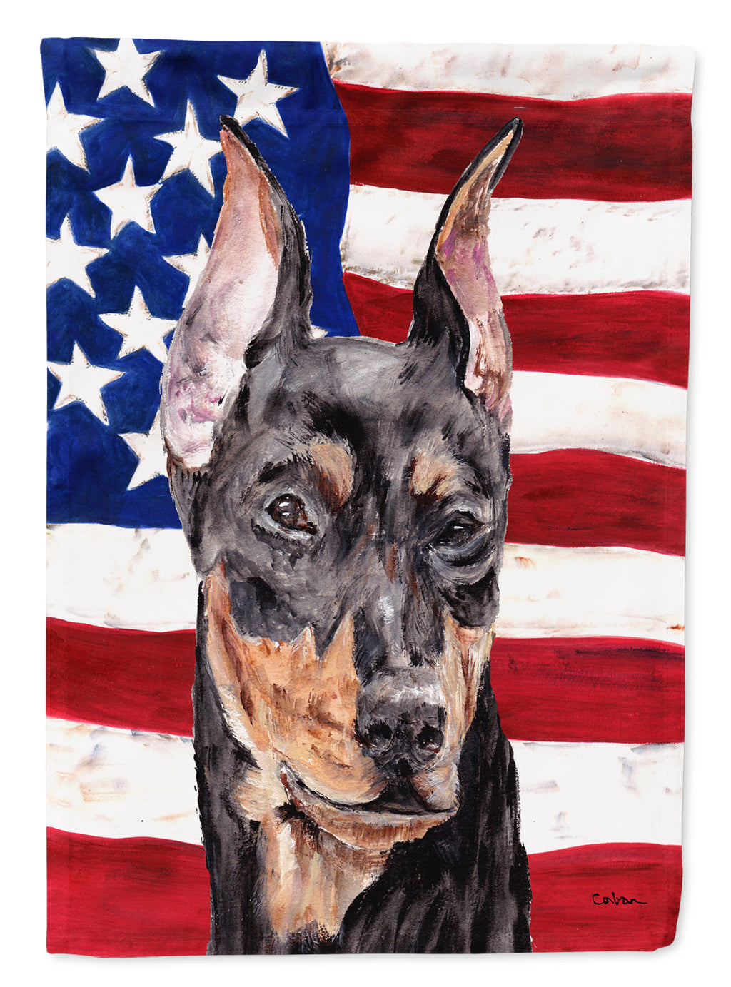 German Pinscher with American Flag USA House Flag 28x40 Porch Sleeve Pole Decorative Outside Yard Banner Artwork Wall Hanging, Polyester