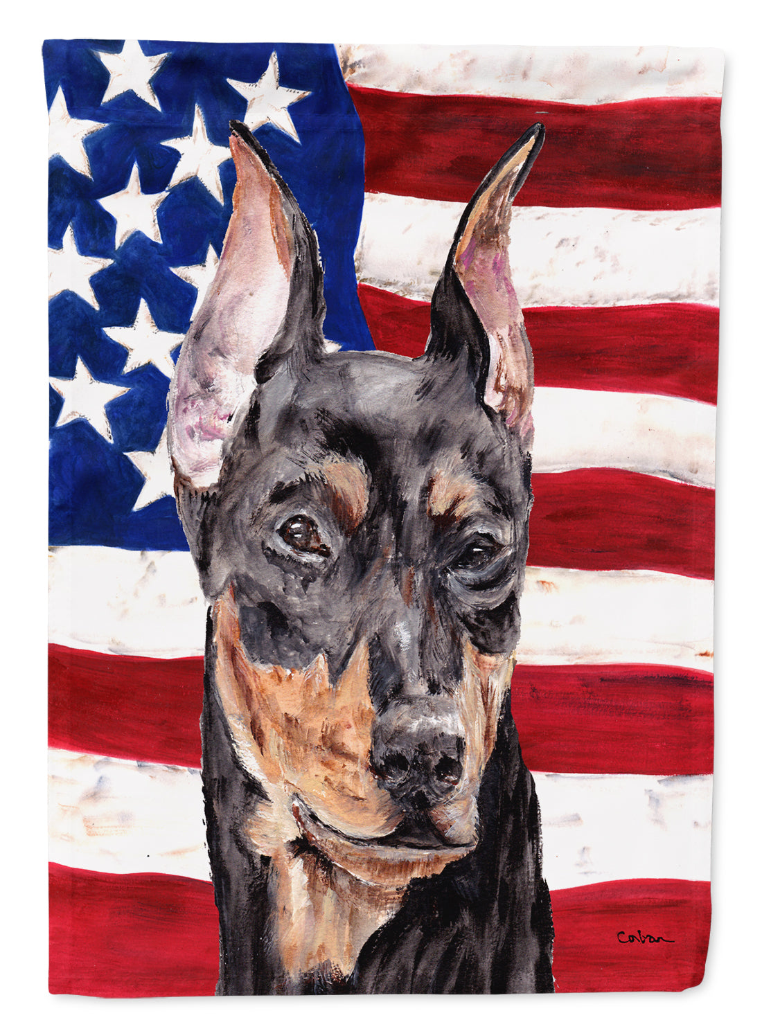 German Pinscher with American Flag USA House Flag 28x40 Porch Sleeve Pole Decorative Outside Yard Banner Artwork Wall Hanging, Polyester