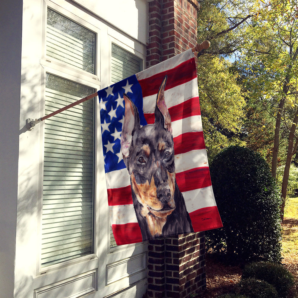 German Pinscher with American Flag USA House Flag 28x40 Porch Sleeve Pole Decorative Outside Yard Banner Artwork Wall Hanging, Polyester