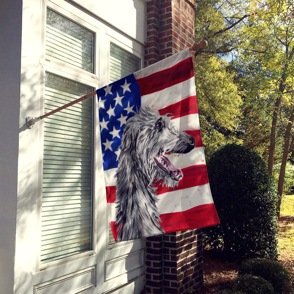 Scottish Deerhound with American Flag USA House Flag 28x40 Porch Sleeve Pole Decorative Outside Yard Banner Artwork Wall Hanging, Polyester