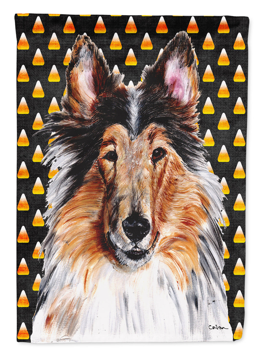 Collie Candy Corn Halloween House Flag 28x40 Porch Sleeve Pole Decorative Outside Yard Banner Artwork Wall Hanging, Polyester