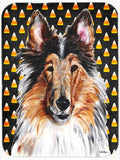 Collie Candy Corn Halloween Cutting Board Tempered Glass Kitchen Cutting Surface, Heat Resistant Chopping, Non-Slip Feet, Food Prep & Serving