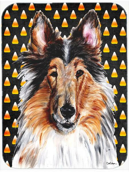 Collie Candy Corn Halloween Cutting Board Tempered Glass Kitchen Cutting Surface, Heat Resistant Chopping, Non-Slip Feet, Food Prep & Serving