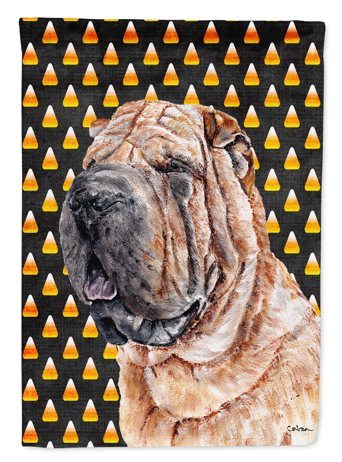Shar Pei Candy Corn Halloween House Flag 28x40 Porch Sleeve Pole Decorative Outside Yard Banner Artwork Wall Hanging, Polyester