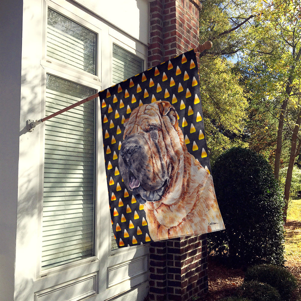 Shar Pei Candy Corn Halloween House Flag 28x40 Porch Sleeve Pole Decorative Outside Yard Banner Artwork Wall Hanging, Polyester
