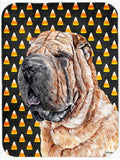 Shar Pei Candy Corn Halloween Cutting Board Tempered Glass Kitchen Cutting Surface, Heat Resistant Chopping, Non-Slip Feet, Food Prep & Serving