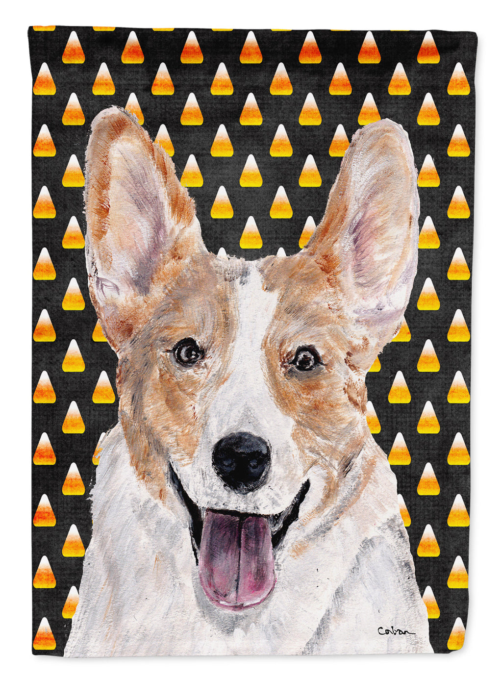 Cardigan Corgi Candy Corn Halloween House Flag 28x40 Porch Sleeve Pole Decorative Outside Yard Banner Artwork Wall Hanging, Polyester