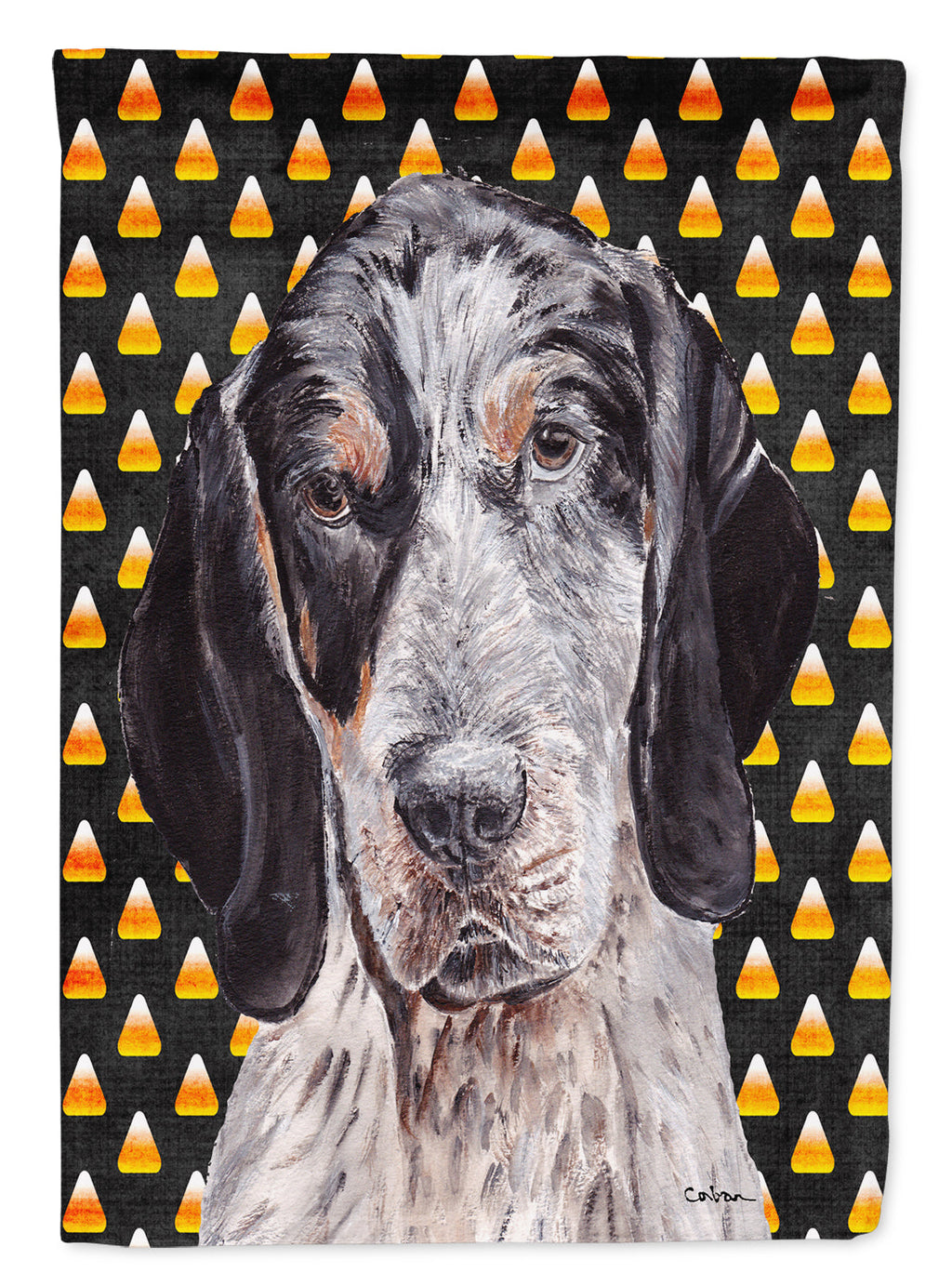Blue Tick Coonhound Candy Corn Halloween House Flag 28x40 Porch Sleeve Pole Decorative Outside Yard Banner Artwork Wall Hanging, Polyester