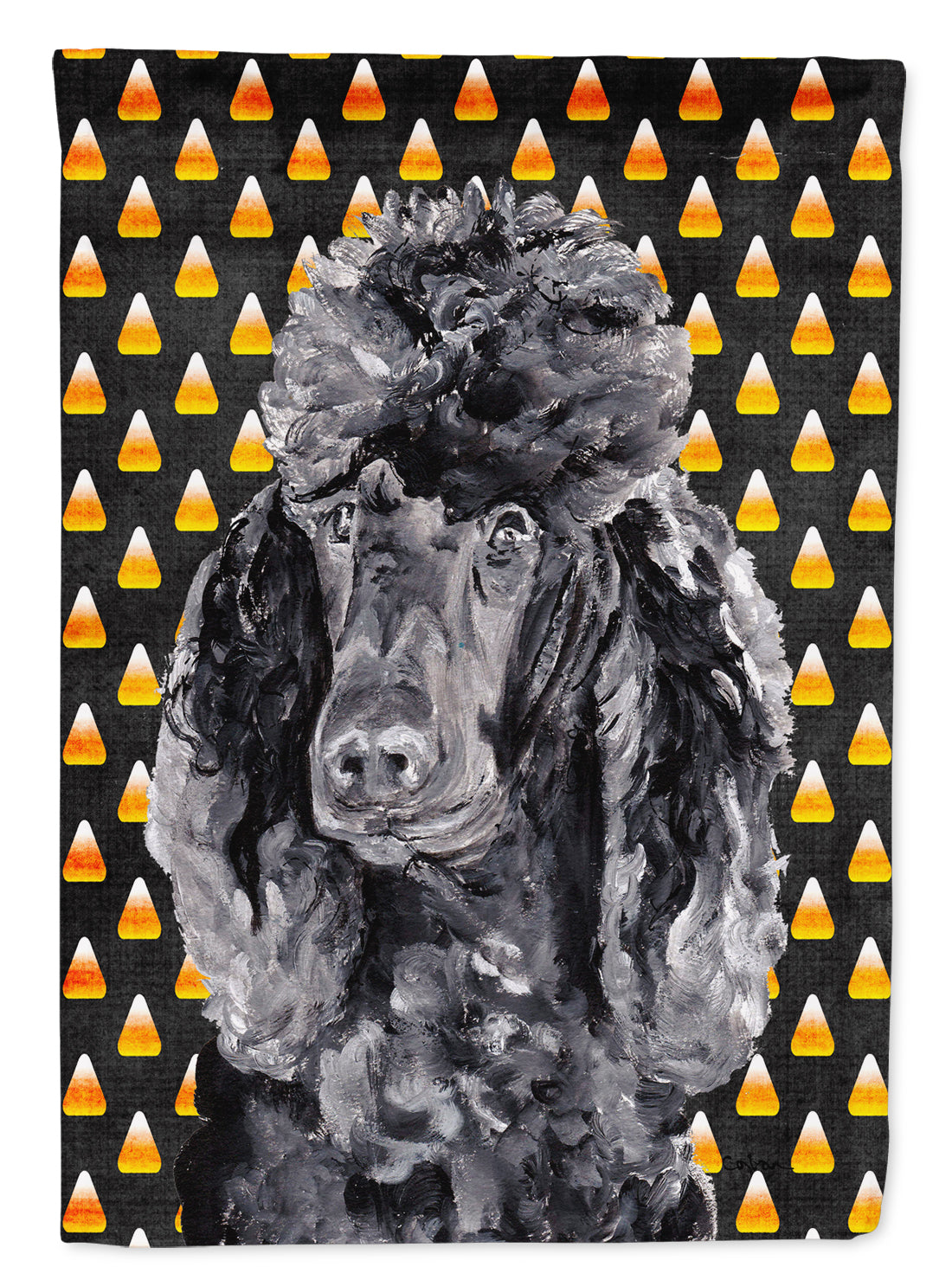 Black Standard Poodle Candy Corn Halloween House Flag 28x40 Porch Sleeve Pole Decorative Outside Yard Banner Artwork Wall Hanging, Polyester