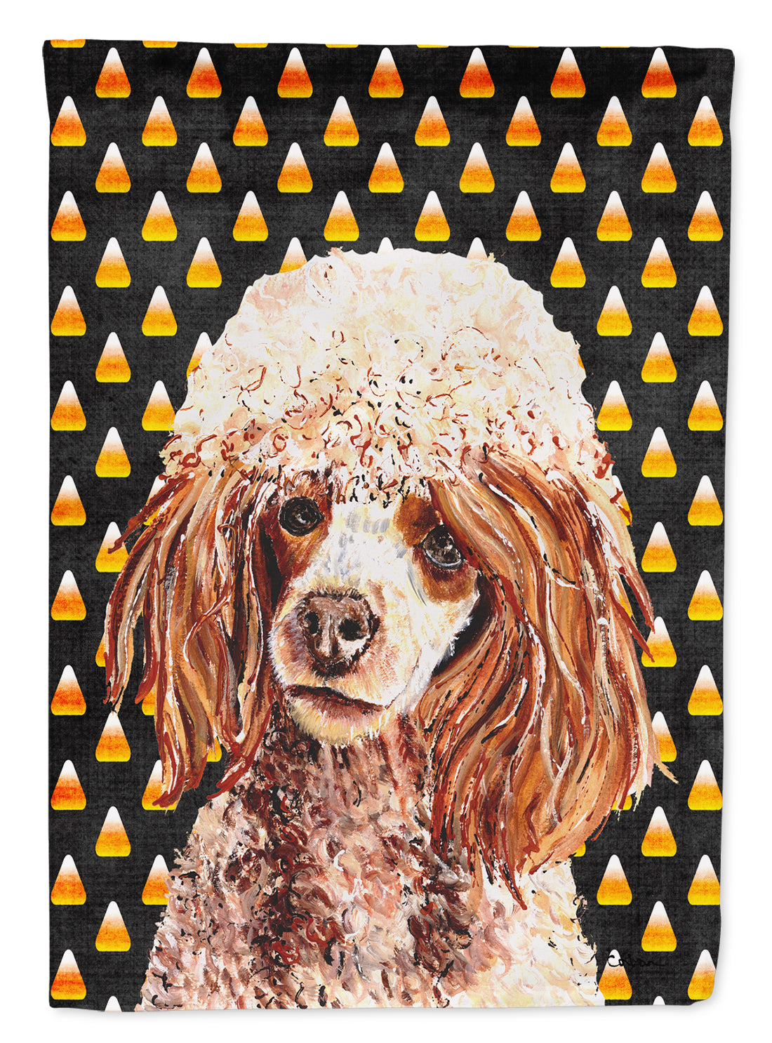 Red Miniature Poodle Candy Corn Halloween House Flag 28x40 Porch Sleeve Pole Decorative Outside Yard Banner Artwork Wall Hanging, Polyester