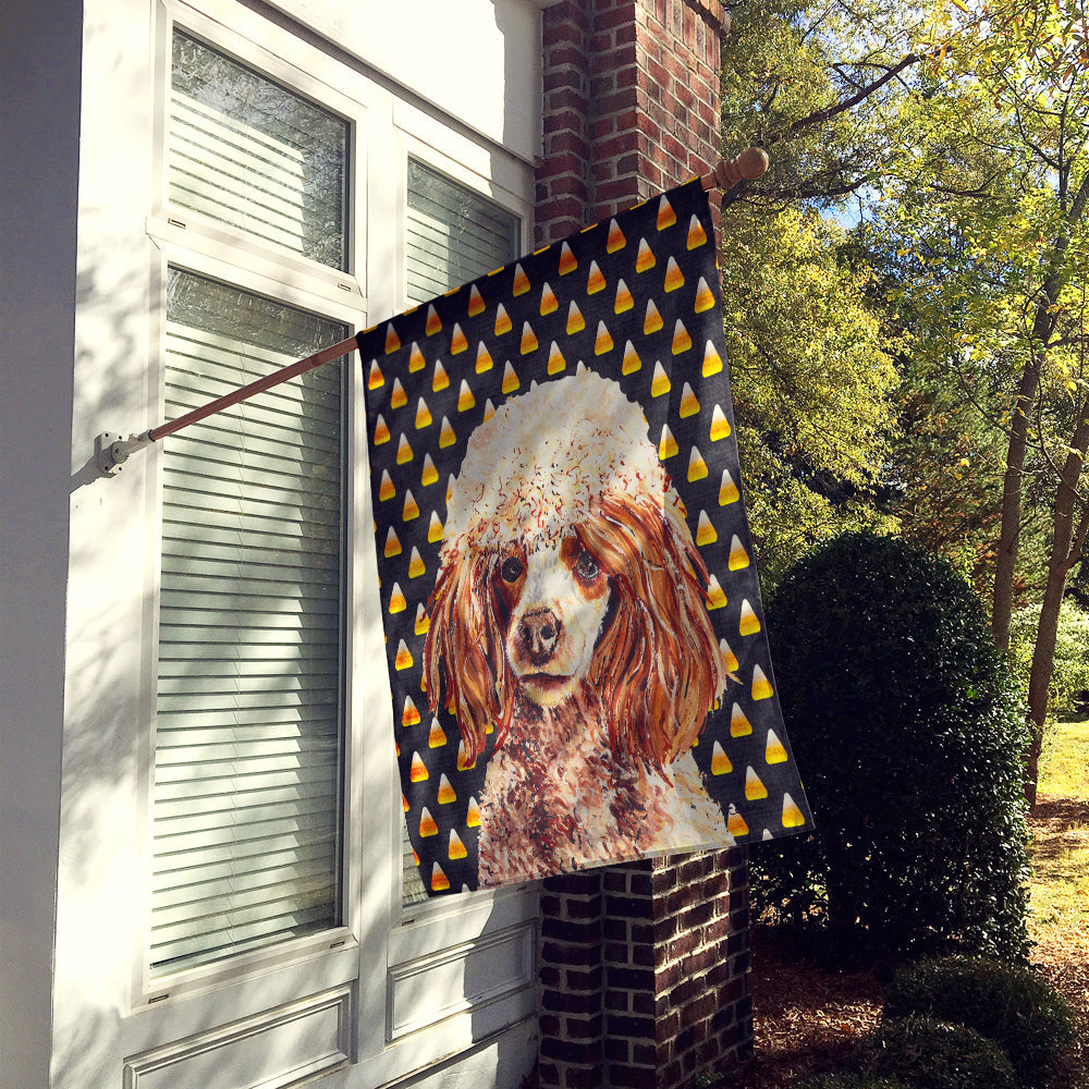 Red Miniature Poodle Candy Corn Halloween House Flag 28x40 Porch Sleeve Pole Decorative Outside Yard Banner Artwork Wall Hanging, Polyester