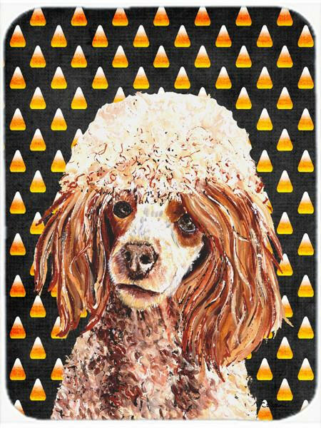 Red Miniature Poodle Candy Corn Halloween Cutting Board Tempered Glass Kitchen Cutting Surface, Heat Resistant Chopping, Non-Slip Feet, Food Prep & Serving