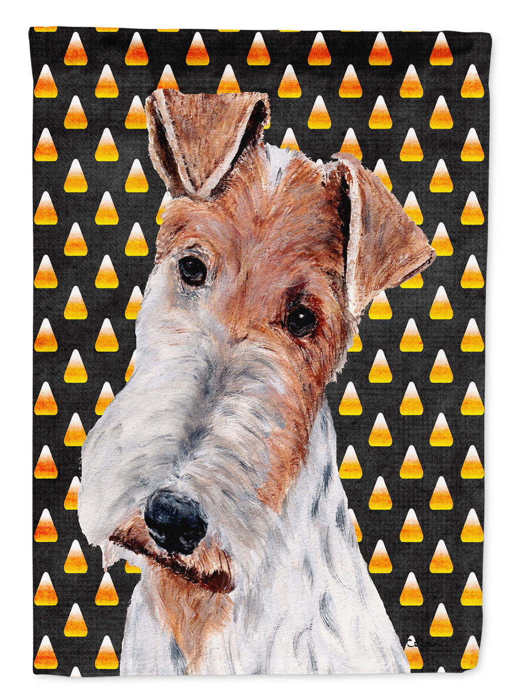 Wire Fox Terrier Candy Corn Halloween House Flag 28x40 Porch Sleeve Pole Decorative Outside Yard Banner Artwork Wall Hanging, Polyester