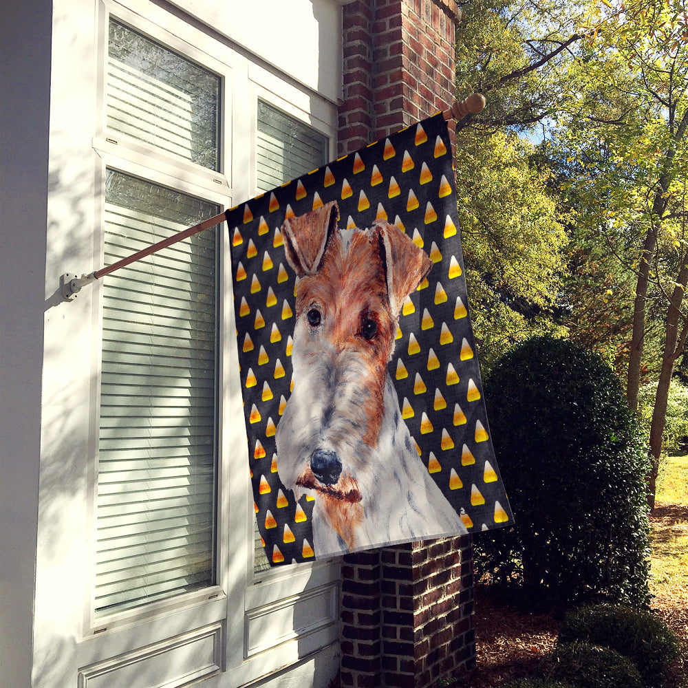 Wire Fox Terrier Candy Corn Halloween House Flag 28x40 Porch Sleeve Pole Decorative Outside Yard Banner Artwork Wall Hanging, Polyester
