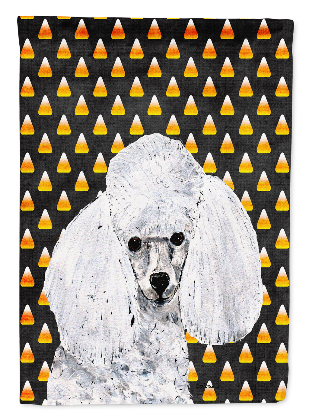 White Toy Poodle Candy Corn Halloween House Flag 28x40 Porch Sleeve Pole Decorative Outside Yard Banner Artwork Wall Hanging, Polyester