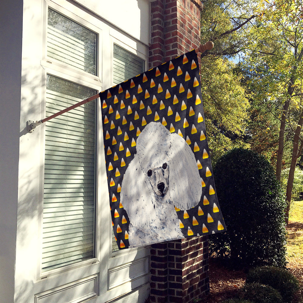 White Toy Poodle Candy Corn Halloween House Flag 28x40 Porch Sleeve Pole Decorative Outside Yard Banner Artwork Wall Hanging, Polyester