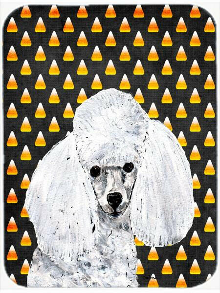 White Toy Poodle Candy Corn Halloween Cutting Board Tempered Glass Kitchen Cutting Surface, Heat Resistant Chopping, Non-Slip Feet, Food Prep & Serving
