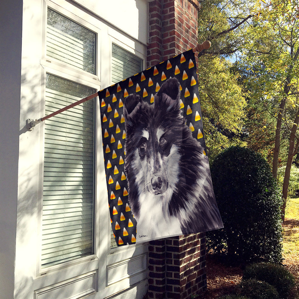 Black and White Collie Candy Corn Halloween House Flag 28x40 Porch Sleeve Pole Decorative Outside Yard Banner Artwork Wall Hanging, Polyester