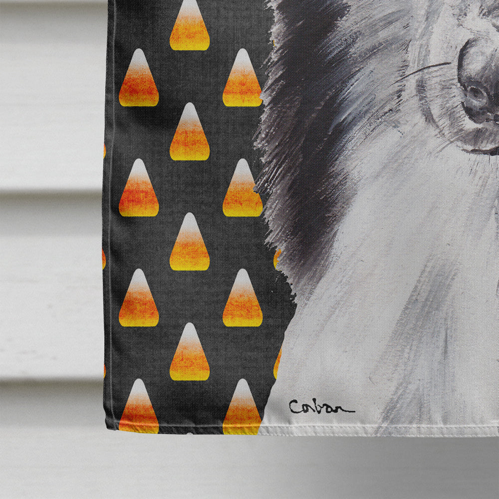 Black and White Collie Candy Corn Halloween House Flag 28x40 Porch Sleeve Pole Decorative Outside Yard Banner Artwork Wall Hanging, Polyester