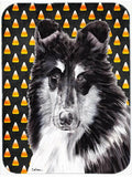Black and White Collie Candy Corn Halloween Cutting Board Tempered Glass Kitchen Cutting Surface, Heat Resistant Chopping, Non-Slip Feet, Food Prep & Serving