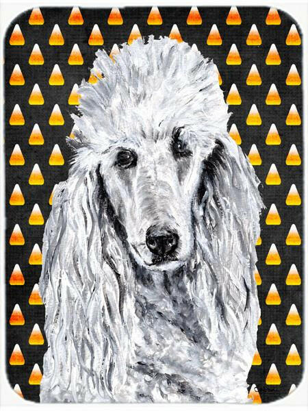 White Standard Poodle Candy Corn Halloween Cutting Board Tempered Glass Kitchen Cutting Surface, Heat Resistant Chopping, Non-Slip Feet, Food Prep & Serving