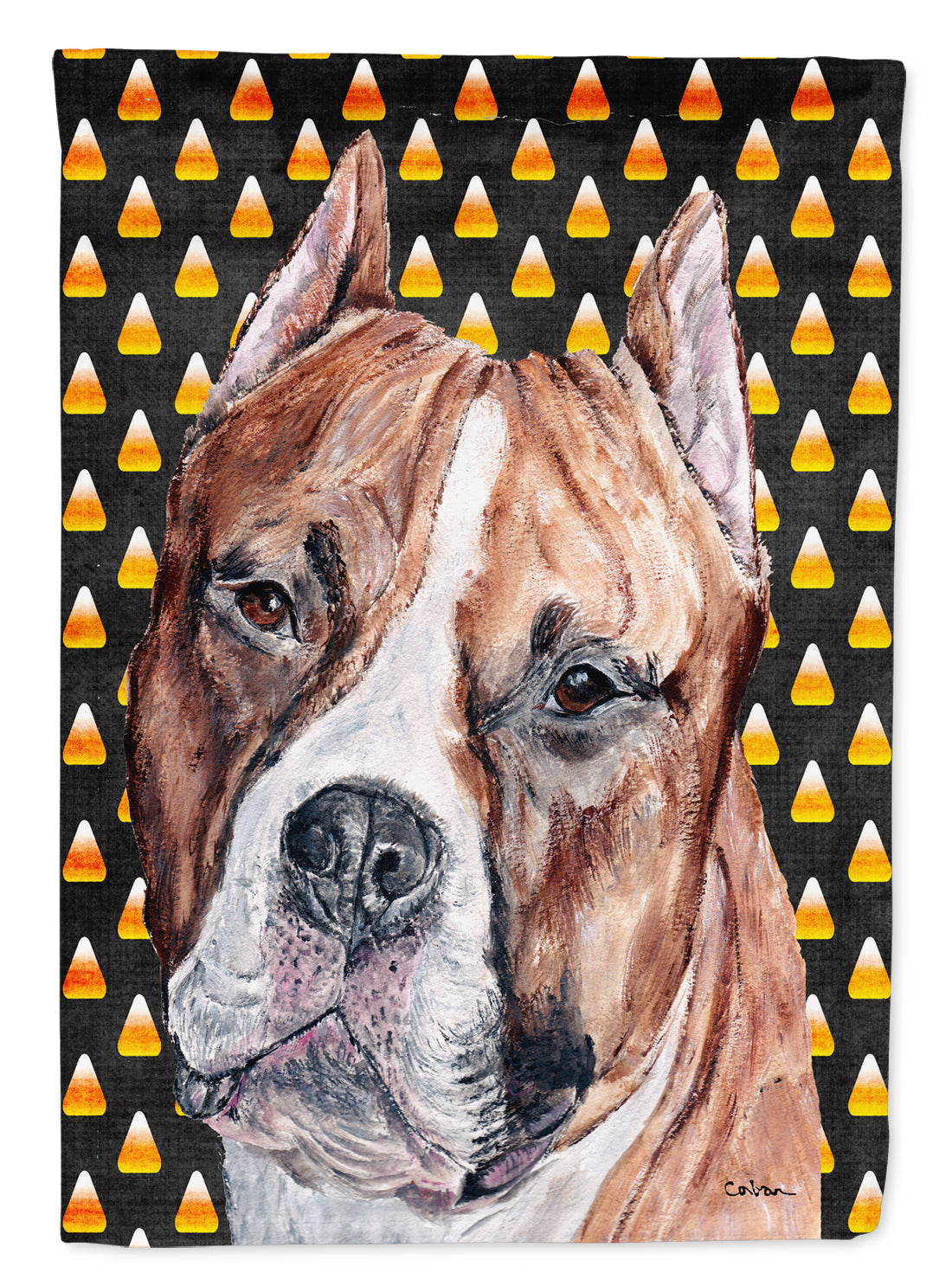 Staffordshire Bull Terrier Staffie Candy Corn Halloween House Flag 28x40 Porch Sleeve Pole Decorative Outside Yard Banner Artwork Wall Hanging, Polyester