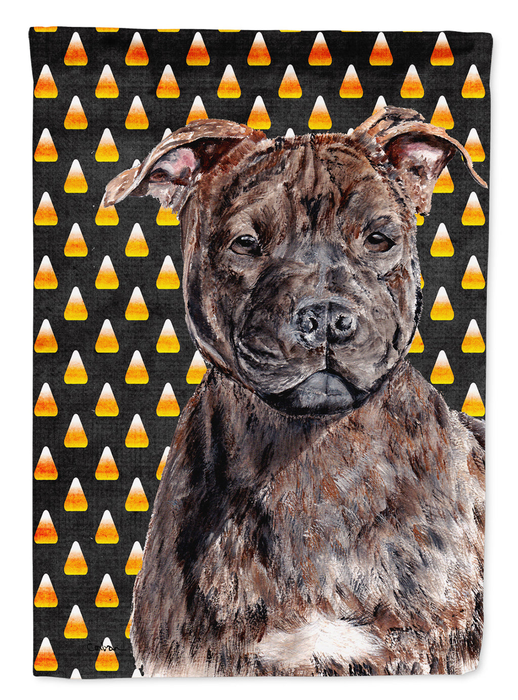 Staffordshire Bull Terrier Staffie Candy Corn Halloween House Flag 28x40 Porch Sleeve Pole Decorative Outside Yard Banner Artwork Wall Hanging, Polyester