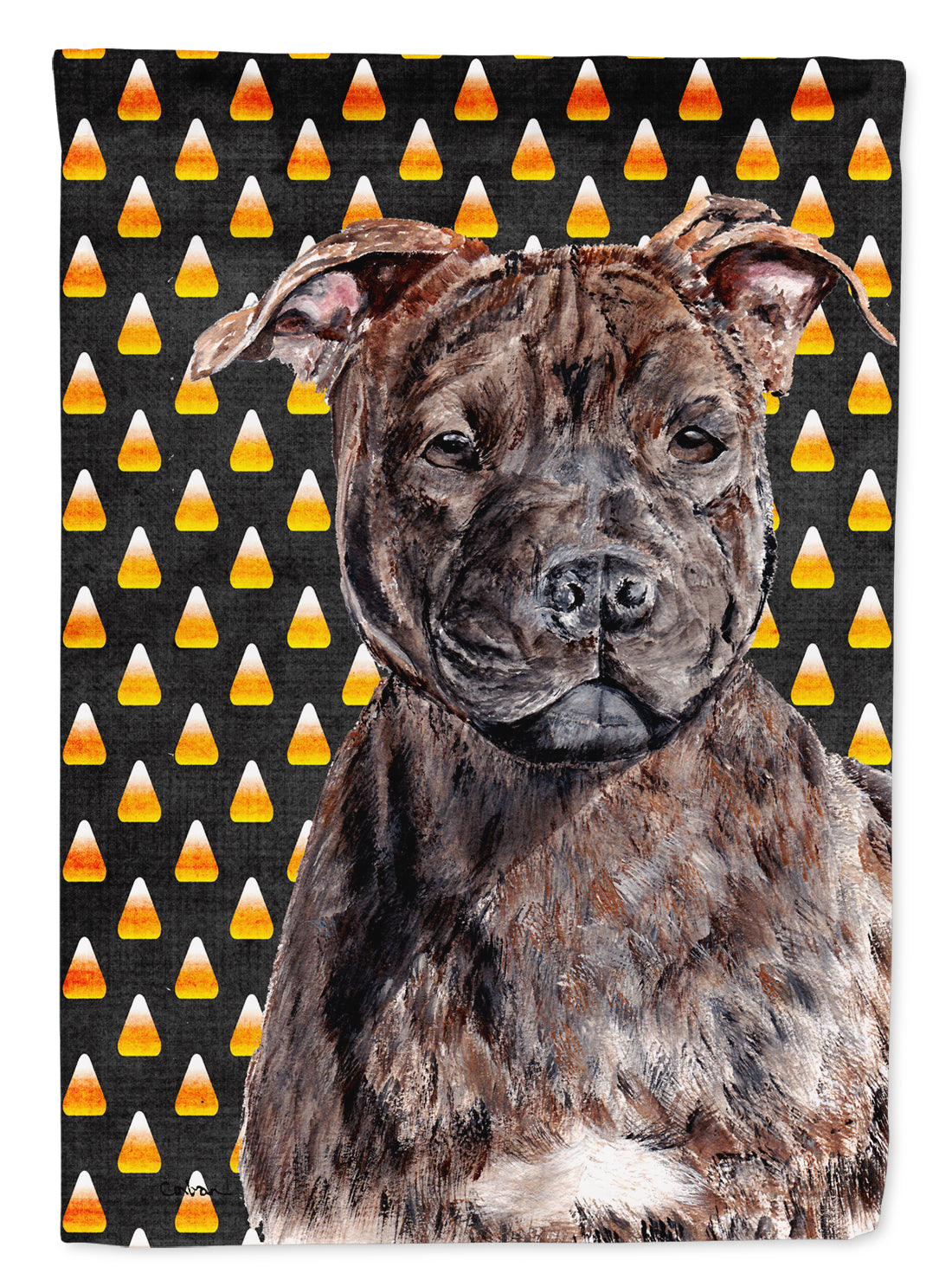 Staffordshire Bull Terrier Staffie Candy Corn Halloween House Flag 28x40 Porch Sleeve Pole Decorative Outside Yard Banner Artwork Wall Hanging, Polyester