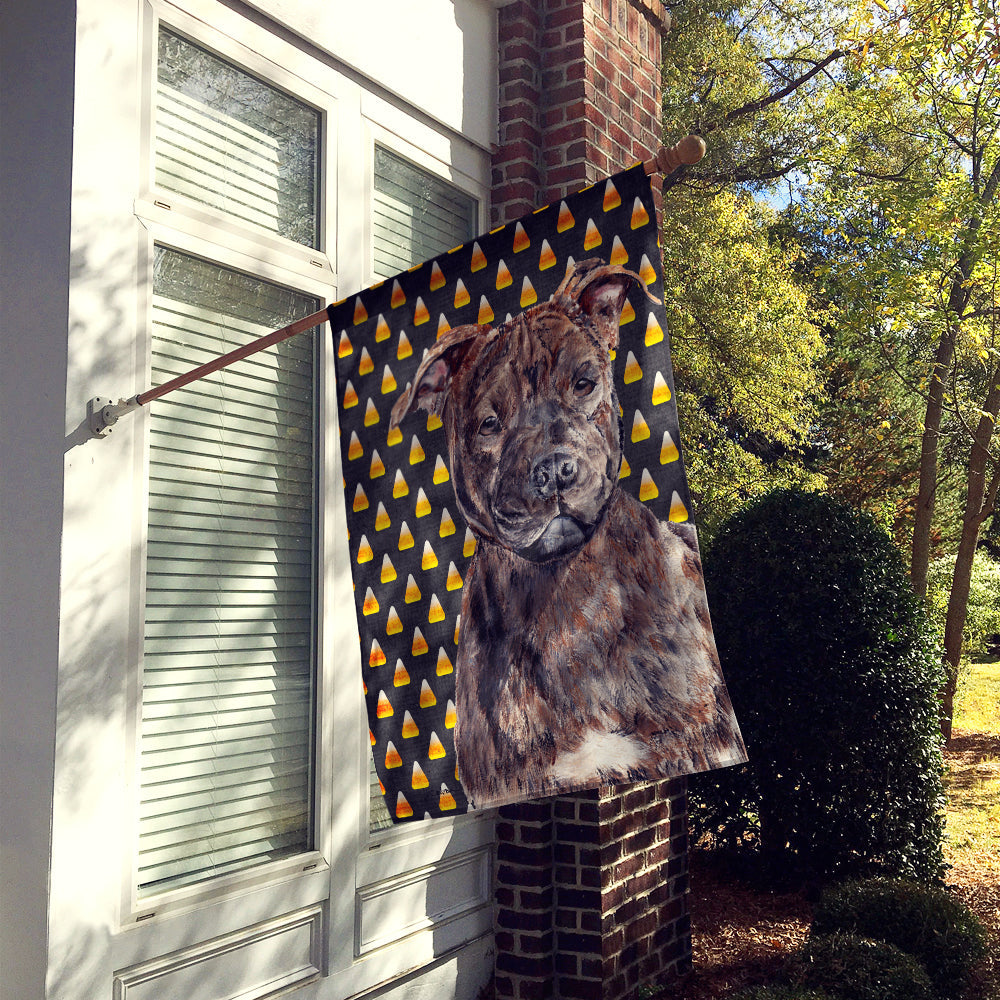 Staffordshire Bull Terrier Staffie Candy Corn Halloween House Flag 28x40 Porch Sleeve Pole Decorative Outside Yard Banner Artwork Wall Hanging, Polyester