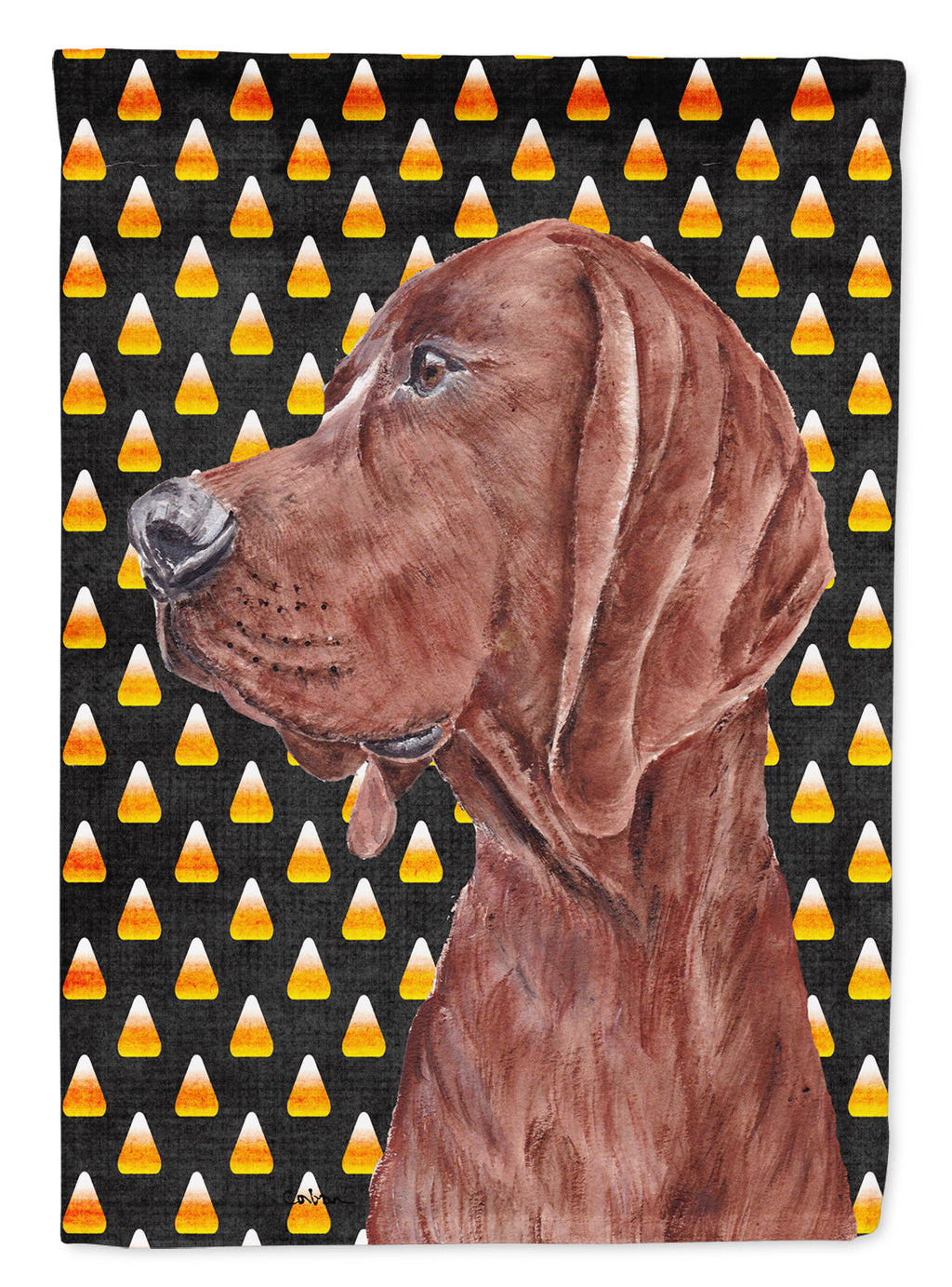 Redbone Coonhound Candy Corn Halloween House Flag 28x40 Porch Sleeve Pole Decorative Outside Yard Banner Artwork Wall Hanging, Polyester